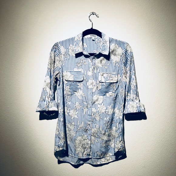 Pinstriped Floral Light Work Blouse - Picture 7 of 7